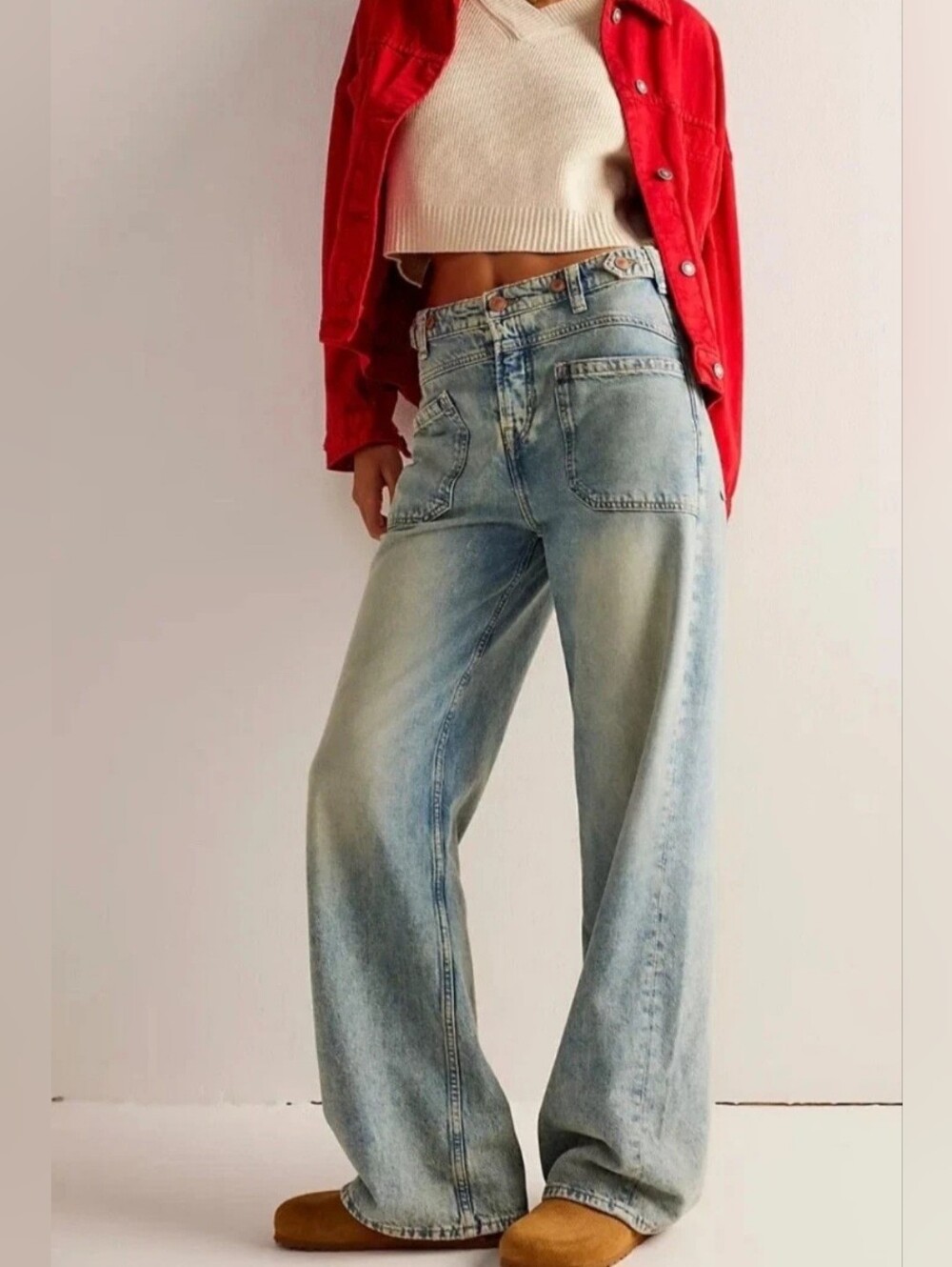 Free People We The Free Palmer Cuffed Jeans 29 Light Wash Relaxed Boyfriend - Picture 1 of 10